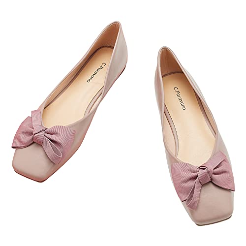 C.Paravano Ballerinas Damen | Damen Flats | Damen Flats Leder Schuhe | Ballerinas Damen Leder | Ballerinas Damen Elegant | Ballerinas mit Fliege (Rosa,40) von C.Paravano