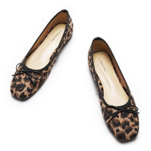 C.Paravano Ballerinas Damen | Ballerina Flach Schuhe mit quadratischer Zehe| Ballerinas Damen elegant und Komfortable | Brautschuhe Flach(Leopardenmuster,40.5) von C.Paravano