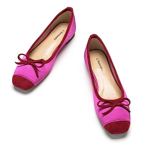 C.Paravano Ballerinas Damen | Ballerina Flach Schuhe mit quadratischer Zehe| Ballerinas Damen elegant und Komfortable | Brautschuhe Flach (39.5,Rosa) von C.Paravano