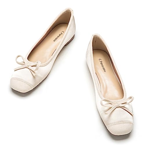 C.Paravano Ballerinas Damen | Ballerina Flach Schuhe mit quadratischer Zehe| Ballerinas Damen elegant und Komfortable | Brautschuhe Flach 39.5,Weiß von C.Paravano