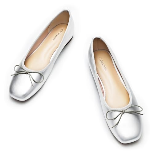 C.Paravano Ballerinas Damen | Ballerina Flach Schuhe mit quadratischer Zehe| Ballerinas Damen elegant und Komfortable | Brautschuhe Flach(Splitter,36.5) von C.Paravano