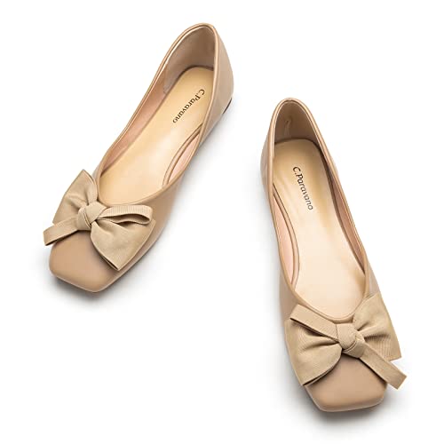 C.Paravano Ballerinas Damen | Damen Flats | Damen Flats Leder Schuhe | Ballerinas Damen Leder | Ballerinas Damen Elegant | Ballerinas mit Fliege (Beige,36) von C.Paravano