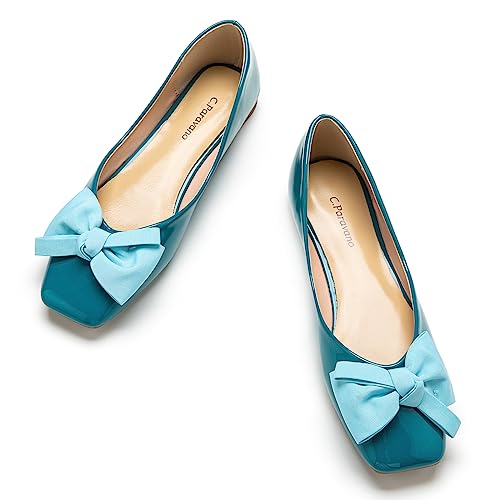 C.Paravano Ballerinas Damen | Damen Flats | Damen Flats Leder Schuhe | Ballerinas Damen Leder | Ballerinas Damen Elegant | Ballerinas mit Fliege(Blau,38) von C.Paravano