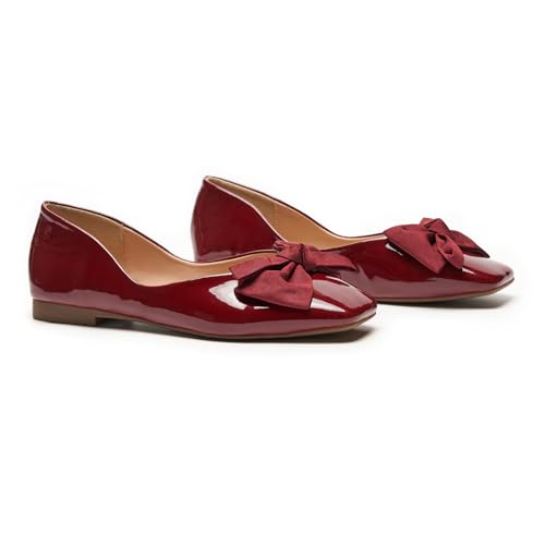 C.Paravano Damen Ballerinas mit Quadratische Zehen & Stoffschleife | Elegante Bequeme Ballerina | Flache Schuhe für Damen | Pretty Ballerinas für Business, Hochzeiten & Alltag（38,Rot） von C.Paravano