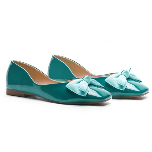 C.Paravano Damen Ballerinas mit Quadratische Zehen & Stoffschleife | Elegante Bequeme Ballerina | Flache Schuhe für Damen | Pretty Ballerinas für Business, Hochzeiten & Alltag（39.5,PBlau） von C.Paravano