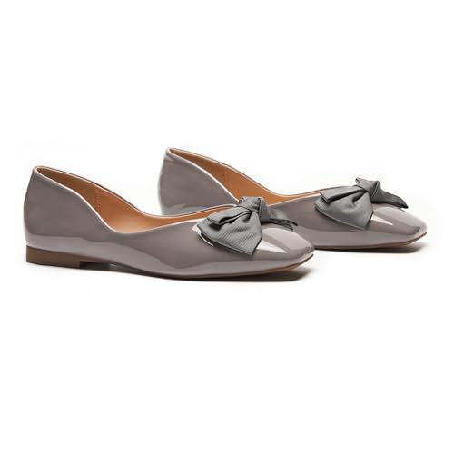 C.Paravano Damen Ballerinas mit Quadratische Zehen & Stoffschleife | Elegante Bequeme Ballerina | Flache Schuhe für Damen | Pretty Ballerinas für Business, Hochzeiten & Alltag（40.5,Grau） von C.Paravano