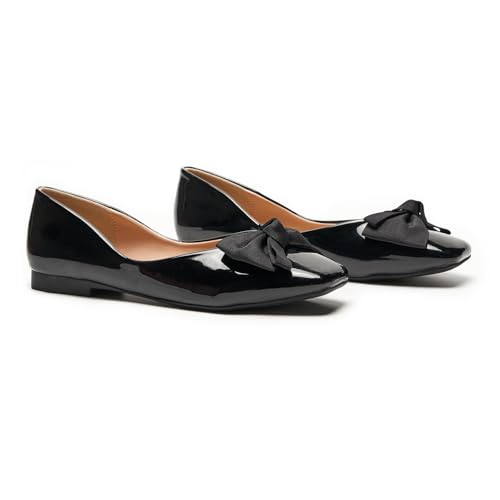 C.Paravano Damen Ballerinas mit Quadratische Zehen & Stoffschleife | Elegante Bequeme Ballerina | Flache Schuhe für Damen | Pretty Ballerinas für Business, Hochzeiten & Alltag（41.5,Schwarz） von C.Paravano