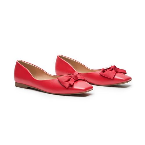 C.Paravano Damen Ballerinas mit Quadratische Zehen & Stoffschleife | Elegante Bequeme Ballerina | Flache Schuhe für Damen | Pretty Ballerinas für Business, Hochzeiten & Alltag Elegant （37,Rot） von C.Paravano