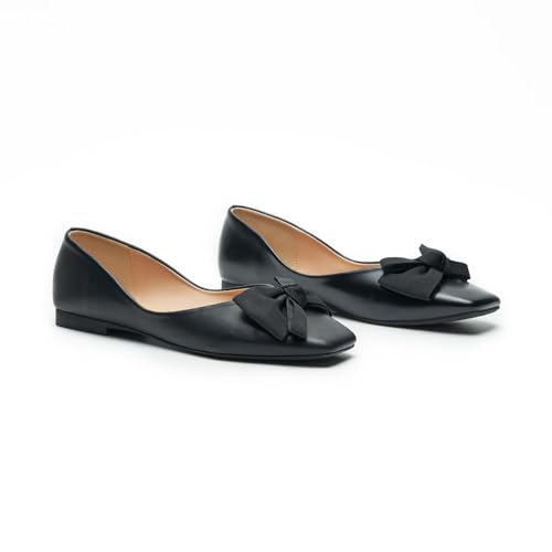 C.Paravano Damen Ballerinas mit Quadratische Zehen & Stoffschleife | Elegante Bequeme Ballerina | Flache Schuhe für Damen | Pretty Ballerinas für Business, Hochzeiten & Alltag Elegant （40,Schwarz） von C.Paravano
