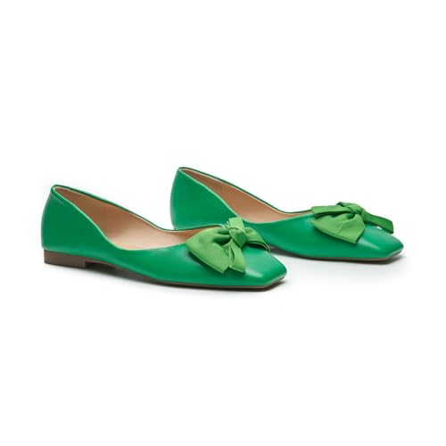 C.Paravano Damen Ballerinas mit Quadratische Zehen & Stoffschleife | Elegante Bequeme Ballerina | Flache Schuhe für Damen | Pretty Ballerinas für Business, Hochzeiten & Alltag （40.5,Grün） von C.Paravano
