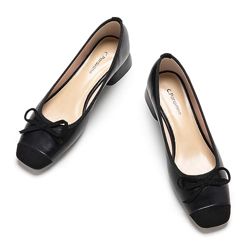 C.Paravano Damen Pumps I Blockabsatz Pumps I Pumps Damen I Niedriger Absatz Schuhe I Leder Low Heel Pumps (36,Schwarz) von C.Paravano