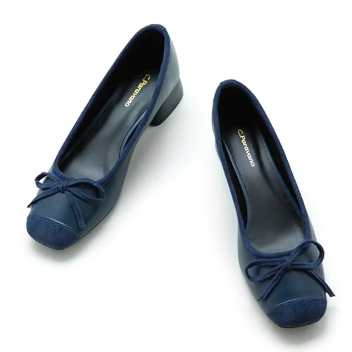 C.Paravano Damen Pumps I Blockabsatz Pumps I Pumps Damen I Leder Low Heel Pumps I Niedriger Absatz Schuhe(37,Marineblau) von C.Paravano