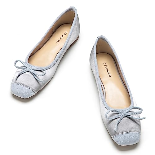 C.Paravano Ballerinas Damen | Ballerina Flach Schuhe mit quadratischer Zehe| Ballerinas Damen elegant und Komfortable | Brautschuhe Flach(41,Blau) von C.Paravano