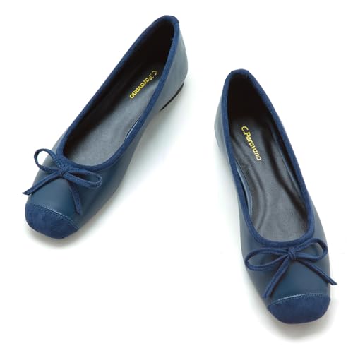C.Paravano Ballerinas Damen | Ballerina Flach Schuhe mit quadratischer Zehe| Ballerinas Damen elegant und Komfortable | Brautschuhe Flach(40,Marineblau) von C.Paravano