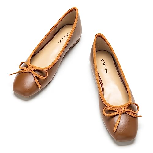 C.Paravano Ballerinas Damen | Ballerina Flach Schuhe mit quadratischer Zehe| Ballerinas Damen elegant und Komfortable | Brautschuhe Flach (37,Braun) von C.Paravano