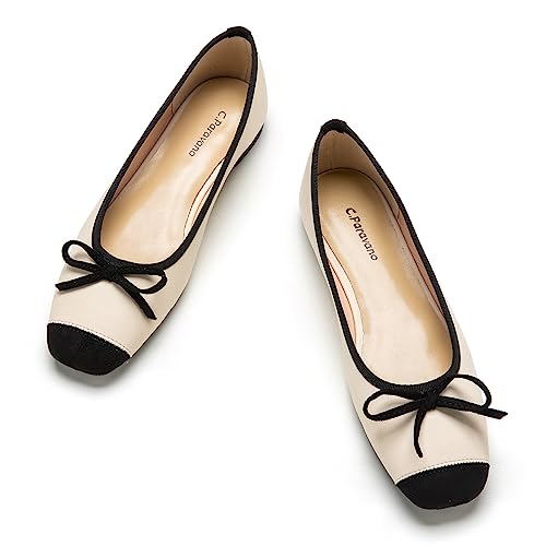 C.Paravano Ballerinas Damen | Ballerina Flach Schuhe mit quadratischer Zehe| Ballerinas Damen elegant und Komfortable | Brautschuhe Flach(41.5,Weiß) von C.Paravano