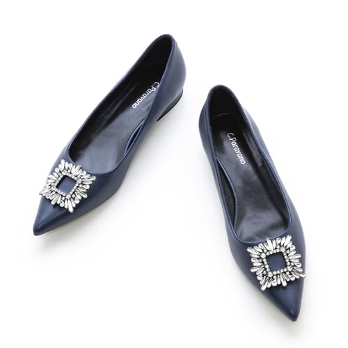 C.Paravano Damen Ballettschuhe | Diamant Flache Schuhe | Spitze Ballerinas für Damen (37,Marineblau) von C.Paravano