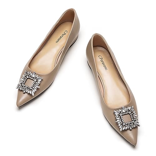 C.Paravano Damen Ballettschuhe | Diamant Flache Schuhe | Spitze Ballerinas für Damen (41,Kamel) von C.Paravano