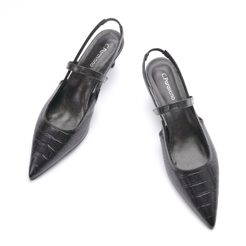 C.Paravano Damen Pumps | Slingback | Sandalen Pumps Damen | Spitzenschuhe mit Kitten Heel | Ideal für längeres Tragen | Perfekt für Büro, Hochzeiten und Partys (39.5,Schwarz) von C.Paravano