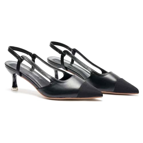 C.Paravano Damen Schuhe Slingback-Pumps mit spitzem Zeh & zweifarbigem Design | Slingpumps Damen | Sandalen Sommer | Elegant für Büro, Abendevents und Alltag（37.5,SCHWARZ von C.Paravano