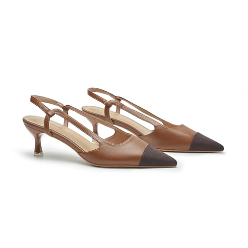 C.Paravano Damen Schuhe Slingback-Pumps mit spitzem Zeh & zweifarbigem Design | Slingpumps Damen | Sandalen Sommer | Elegant für Büro, Abendevents und Alltag（41,BRAUN von C.Paravano