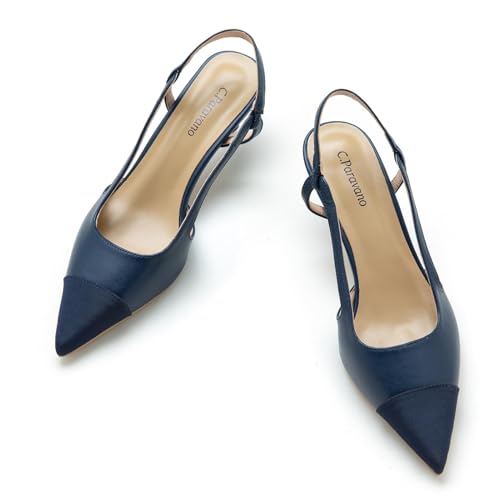 C.Paravano Slingback Flachs for Damen | Spitze Slingback Schuhe(40,Navy blau) von C.Paravano