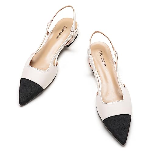 C.Paravano Slingback Flachs for Damen | Spitze Slingback Schuhe(36,Weiß) von C.Paravano