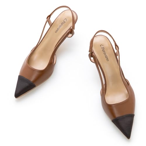 C.Paravano Slingback Flachs for Damen | Spitze Slingback Schuhe(41,Braun) von C.Paravano