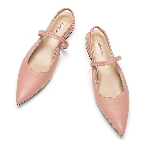 C.Paravano Damen Slingback | Slingback Schuhe Damen| Bequeme Slingback-Pumps | Leder-Kitten-Heel | Sandale mit Knöchelriemen | Stiletto für Hochzeit(Rosa,40) von C.Paravano