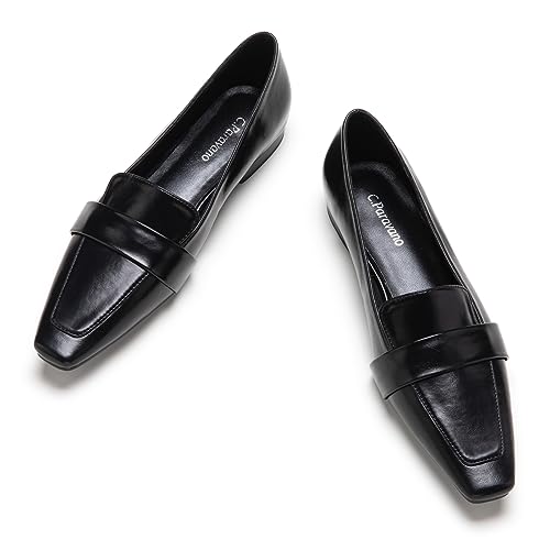 C.Paravano Damen Slipper Frauen | Plattform Flats Loafers| Loafers für Frauen Slip On | Schwarz Spitze Zehe Loafers Damen | Casual Fashion Flats | Arbeit Schuhe(42,Schwarz) von C.Paravano