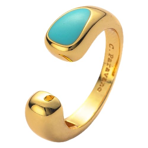 C.Paravano Damenring Verstellbar | Ringe Frauen 18K Gold Vergoldet | Verlobungsring Damen Promise Ring mit Blau Onyx von C.Paravano