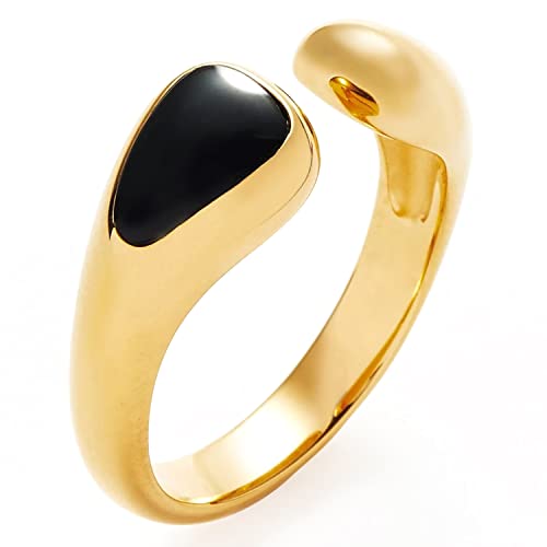 C.Paravano Damenring Verstellbar | Ringe Frauen 18K Gold Vergoldet | Verlobungsring Damen Promise Ring mit Schwarzer Onyx von C.Paravano