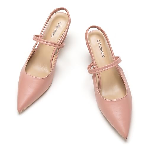 C.Paravano Damen Slingback-Pumps | Leder-Kitten-Heels | Bequeme Slingback-Pumps | Spitze Pumps für Damen | Hochzeitskleid-Pumps-Schuhe(38,Rosa) von C.Paravano