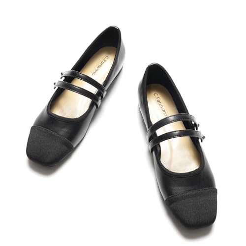 C.Paravano Damen Schuhe | Schwarze Mary Jane Flache Schuhe | Elegant & Komfortabel (41.5, N-Black-C) von C.Paravano