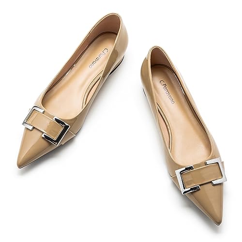 C.Paravano Flache Schuhe für Damen Flach Damen Ballerinas Spitze Flache Schuhe – Bequeme und Elegante Flats für Alltag und Freizeit(36.5,Beige) von C.Paravano