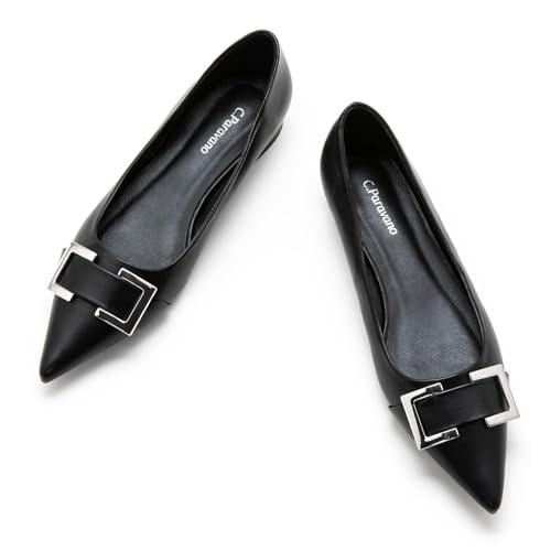 C.Paravano Flache Schuhe für Damen | Schuhe Damen | Spitze Flache Schuhe | Damen Schuhe Elegant Flach(37,Schwarz) von C.Paravano