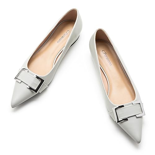 C.Paravano Flache Schuhe für Damen Flach Damen Ballerinas Spitze Flache Schuhe – Bequeme und Elegante Flats für Alltag und Freizeit(37.5,Grau) von C.Paravano