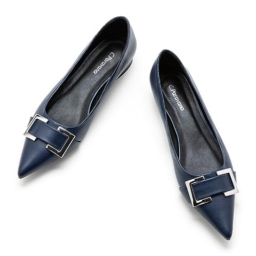 C.Paravano Flache Schuhe für Damen Flach Damen Ballerinas Spitze Flache Schuhe – Bequeme und Elegante Flats für Alltag und Freizeit(40.5,Marineblau) von C.Paravano