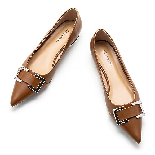 C.Paravano Flache Schuhe für Damen | Schuhe Damen | Spitze Flache Schuhe | Damen Schuhe Elegant Flach(41,Braun) von C.Paravano