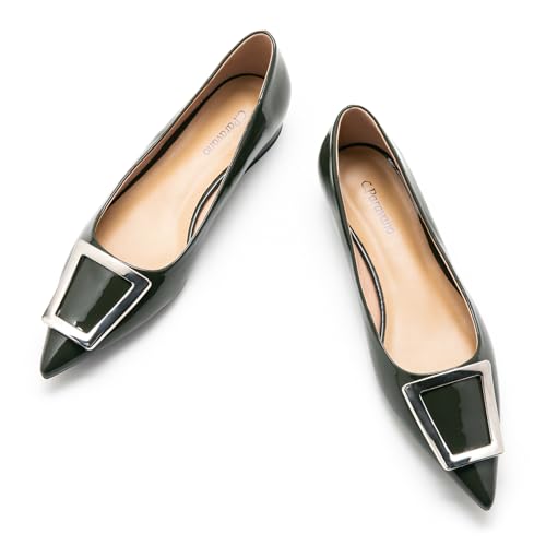 C.Paravano Flache Schuhe für Damen | Spitze Flache Schuhe | Damen Elegant Flache Schuhe (38,Dunkelgrün) von C.Paravano