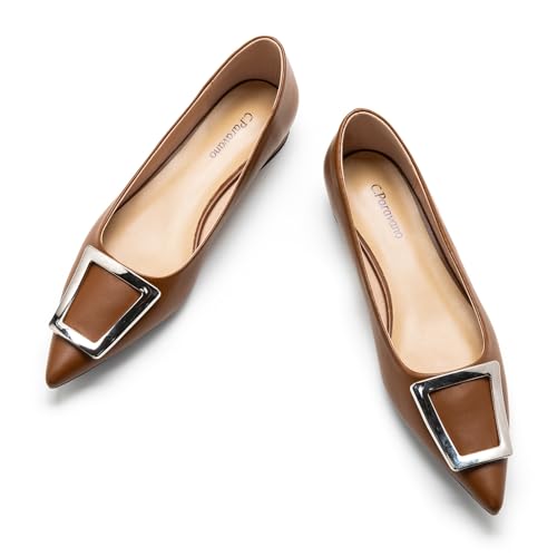 C.Paravano Flache Schuhe für Damen | Spitze Flache Schuhe | Damen Elegant Flache Schuhe (41,Braun) von C.Paravano