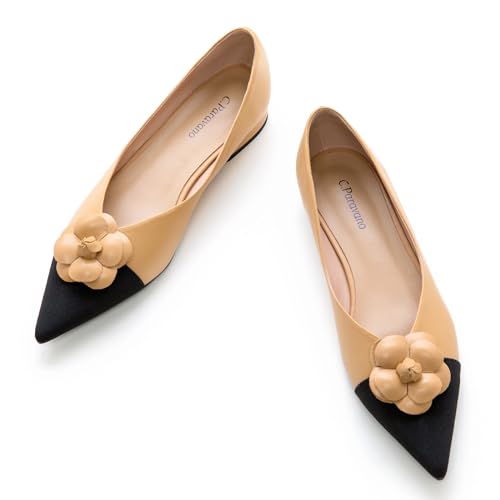 C.Paravano Flache Schuhe für Damen | Frauen Tweed Ballettschuhe | Spitze Flache Schuhe (36,Beige) von C.Paravano