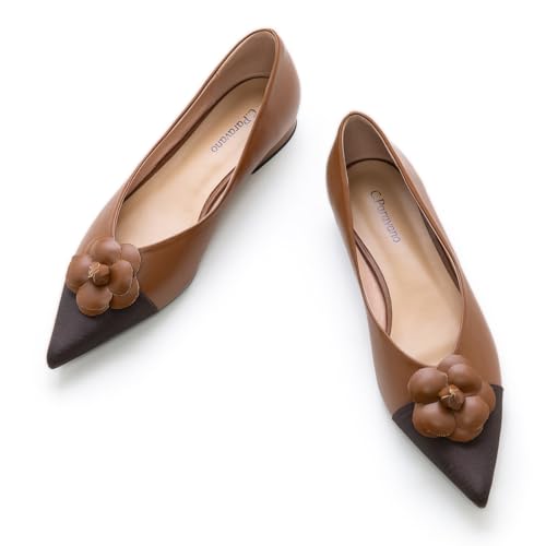 C.Paravano Flache Schuhe für Damen | Frauen Tweed Ballettschuhe | Spitze Flache Schuhe (39,Braun) von C.Paravano