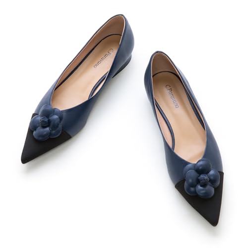 C.Paravano Flache Schuhe für Damen | Frauen Tweed Ballettschuhe | Spitze Flache Schuhe (41,Marineblau) von C.Paravano