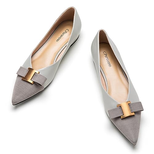 C.Paravano Damen Ballerinas Flache Schuhe für Damen Spitze Ballerina Elegante Bequem Ballerinas für Alltag, Büro & Freizeit (37.5,Grau) von C.Paravano