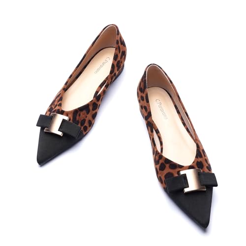C.Paravano Damen Ballerinas Flache Schuhe für Damen Spitze Ballerina Elegante Bequem Ballerinas für Alltag, Büro & Freizeit (39,Leopard) von C.Paravano