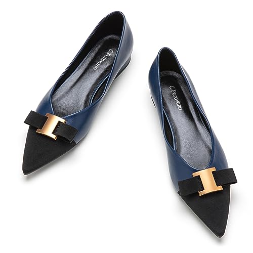 C.Paravano Damen Ballerinas Flache Schuhe für Damen Spitze Ballerina Elegante Bequem Ballerinas für Alltag, Büro & Freizeit (39.5,Marineblau) von C.Paravano
