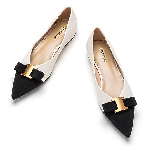C.Paravano Damen Ballerinas Flache Schuhe für Damen Spitze Ballerina Elegante Bequem Ballerinas für Alltag, Büro & Freizeit (39.5,Weiß) von C.Paravano