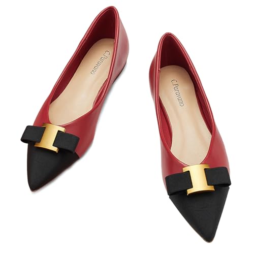 C.Paravano Damen Ballerinas Flache Schuhe für Damen Spitze Ballerina Elegante Bequem Ballerinas für Alltag, Büro & Freizeit (40.5,Rot) von C.Paravano