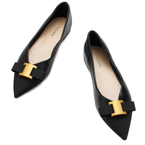 C.Paravano Damen Ballerinas Flache Schuhe für Damen Spitze Ballerina Elegante Bequem Ballerinas für Alltag, Büro & Freizeit (40.5,Schwarz) von C.Paravano